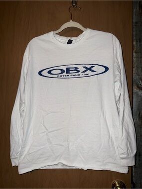 Gildan White Long Sleeve Shirt with Blue OBX Graphic